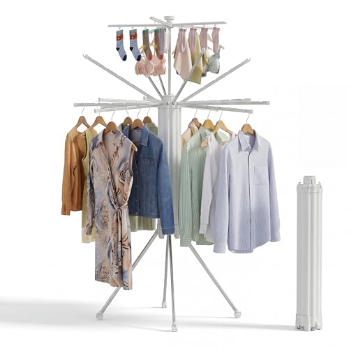 RFOUO Foldable Clothes Drying Rack Aluminum 4 Legs 16 Rods Double Layer - color: Double