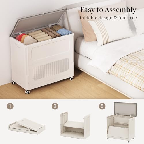Extra Large Laundry Hamper with Lid Wheels 180L - color: Milky, size: 180L