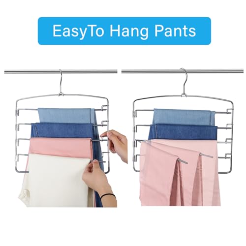 Pants Hangers 6 Pack 5 Layers Multi Functional Pants Rack Swing Arm Space Saver Hanger for Trousers Jeans Towels Scarf （Grey） - color: Grey-6 Pack