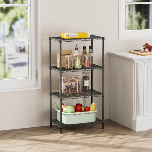 SINGAYE 4 Metal Shelves Wire Shelving Storage Shelf Adjustable Unit Pantry - color: Black, size: 4 Tier 14"Dx24"Wx48"H