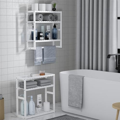 PPN 100% Bamboo Towel Rack Bathroom Storage Shelves Over Toilet Towel Bar - color: Updated White Standard 1 Pack