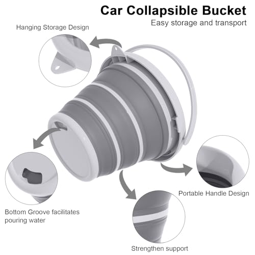 GOLDFOX Collapsible Bucket with Handle - 10L (2.6 Gallon) Portable Water Bucket for Car Wash Household Cleaning, Multiuse Folding Bucket for Outdoor Garden Camping Fishing Car Wash Space Saving- Grey - color: Grey