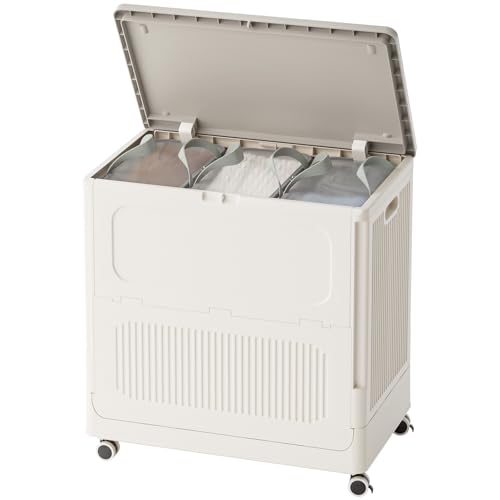 130L Plastic Laundry Hamper with 3 Independent Bags - color: Milky, size: 130L + 3 Bags