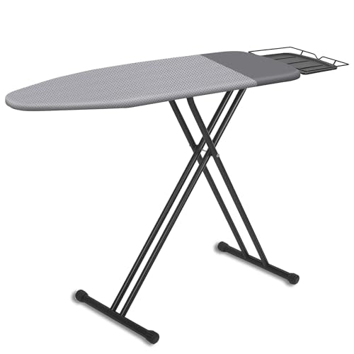 UFETGYG Classic Full Size Ironing Board,Extra Wide Size Full Metal Construction,57" X 18" with Iron Rest, Height Adjustable, Heat & Scorch Resistant Fabric, Anti-Skid Feet, Thickened Padding - color: Gray Splicing