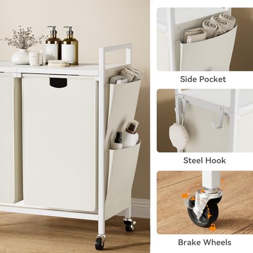 WOWLIVE Double Laundry Hamper with Wheels, Rolling Laundry Basket Organizer - color: White, size: 110l (30.0 x 13 x 32 Inches)