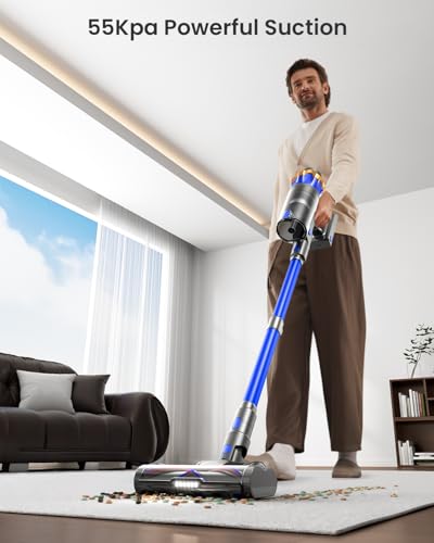 Cordless Vacuum Cleaner, Upgraded 650W 55KPA 70Mins Cordless Stick Vacuum Cleaner with Self-Standing and Touch Screen, Anti-tangle Wireless Vacumm, Vacuum Cleaners for Home/Pet Hair/Carpets/Floors