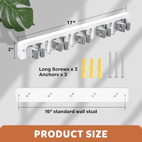 IMILLET Broom Holder Wall Mount, Rustic Broom Hanger for Laundry Room - color: White