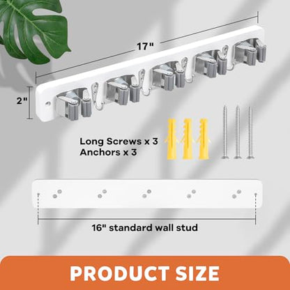 IMILLET Broom Holder Wall Mount, Rustic Broom Hanger for Laundry Room - color: White