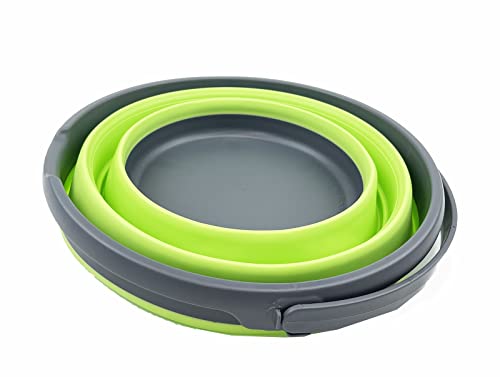 SAMMART 10L (2.6 Gallon) Collapsible Plastic Bucket - Foldable Round Tub - Portable Fishing Water Pail - Space Saving Outdoor Waterpot, Size 33cm Dia (Grey/Grass Green/Grey) - color: Grey/Grass Green/Grey