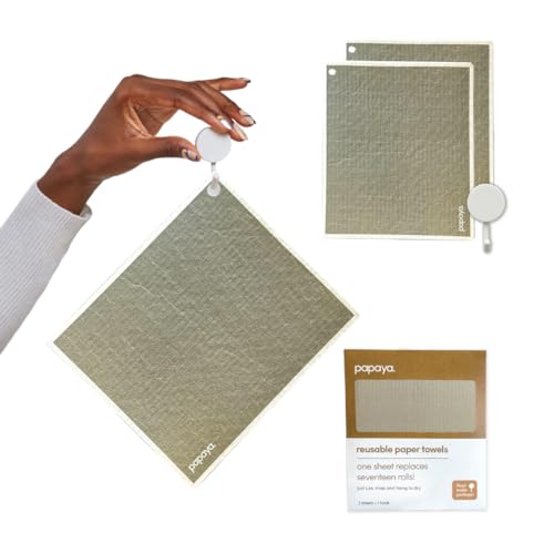 Papaya Swedish Dishcloths for Kitchen, 2 Reusable Paper Towels, 1 Hook - color: Olive Martini