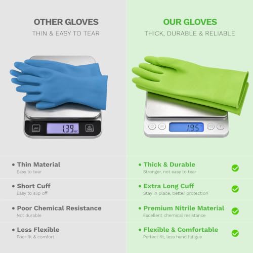 Nitrile Rubber Cleaning Gloves, 3 pairs of reusable kitchen gloves, ideal for dishwashing and household cleaning - size: Medium