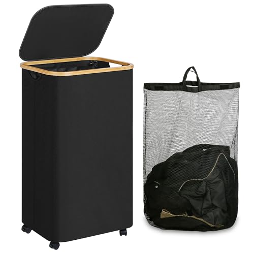 IEGrow Laundry Hamper with Wheels 110L Laundry Basket with Mesh Bag,Black - color: Black, size: 110L