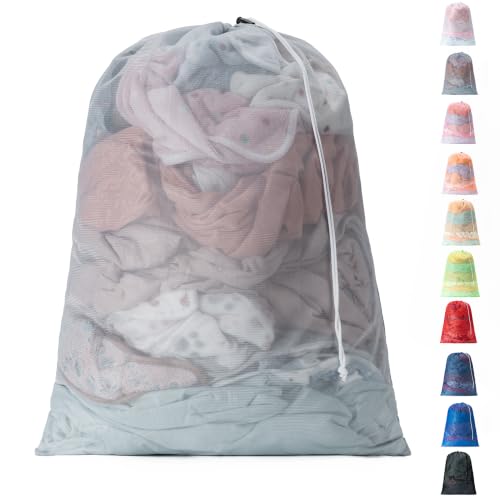 1 Pack Mesh Travel Laundry Bag 24" x 36"Extra Large Dirty Clothes Organizer - color: Grey, size: 24"x36"