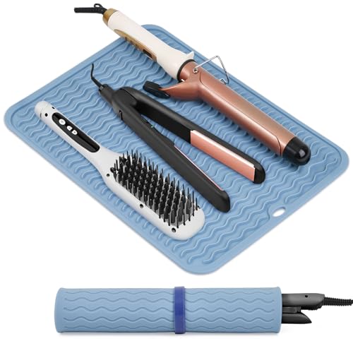Suafrnut Oversize Silicone Heat Resistant Mat for Hair Tools(14.2" x 11") - color: Blue