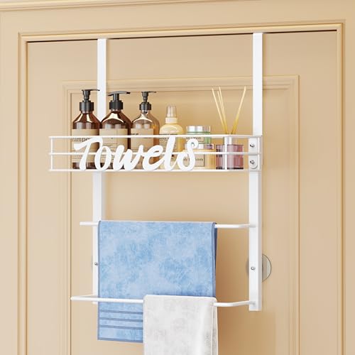 SWTYMIKI Over the Door Towel Racks for Bathroom - 3-Tier Wall Mounted Bathroom Towel Storage Organizer Holder with Metal Shelf, White - color: 3 Tier-white