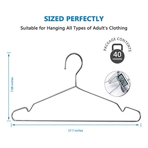 Fayleeko Wire Coat Hangers - 17.7 Inch Heavy Duty Stainless Steel Hangers (50 Pack) - size: 50Pack 17.7inch