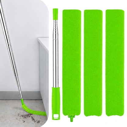 Retractable Gap Dust Cleaner with Extension Pole & 3 Microfiber Cloths - color: Green