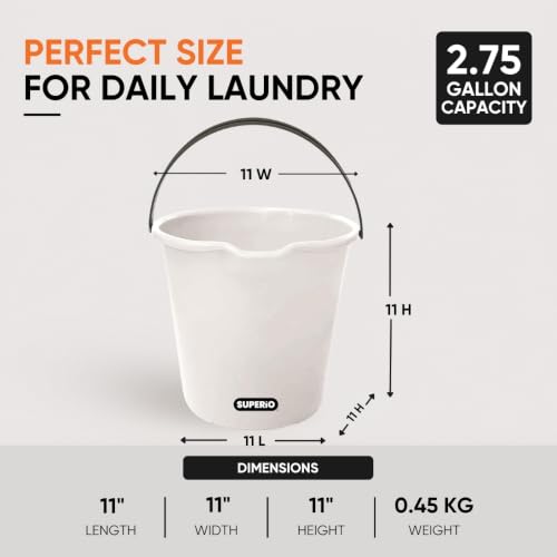 Superio 2.75 Gallon Plastic Cleaning Bucket with Large Spout, Utility Pail for Mopping, Car Wash, Fishing, Camping & Household Use, Light Grey, 2 Pack - color: Light Grey, size: 2 Pack
