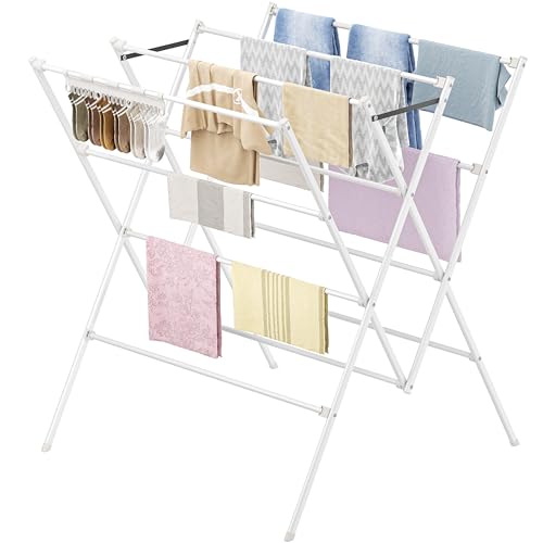 Drying Rack Clothing,12 Drying Poles with Sock Clips Clothes Drying Rack - color: White, size: 30in