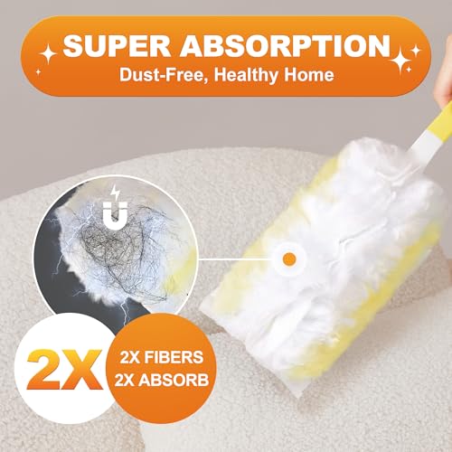 JOYMOOP Disposable Duster for Cleaning, with 1 Handles & 48 Ct Yellow Heavy Duty Refills for Swiffer Feather Duster, Household Cleaning Tool for Electronics, Dusting Furniture, Blinds - color: Yellow[handle]*1+yellow[refills]*48