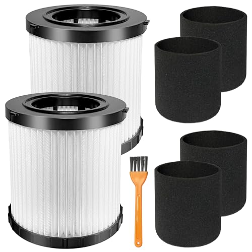 2 Pack DCV5801H HEPA Filter Compatible with DEWALT DCV580H, DCV581H 20V MAX Wet/Dry Vacuum, with 4 Foam Sleeve Filters & 1 Brush - color: 2 Pack