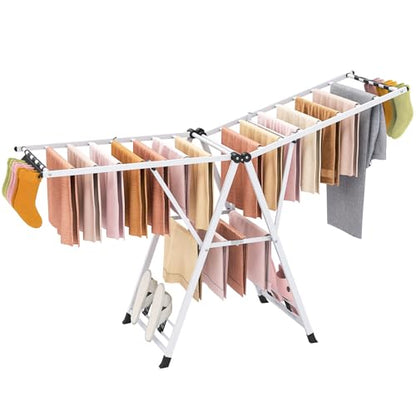 GIANTEX Foldable Metal Clothes Drying Rack, 72.5" Height Adjustable Wings - color: White, size: 72.5"L x 39"-66"H