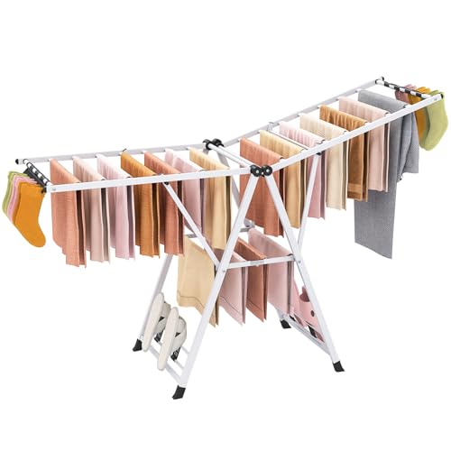 GIANTEX Foldable Metal Clothes Drying Rack, 72.5" Height Adjustable Wings - color: White, size: 72.5"L x 39"-66"H