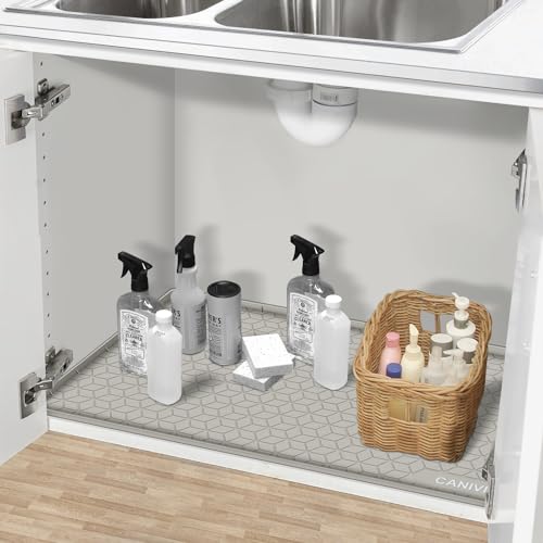 Under Sink Mat, 34"x22" Waterproof Tray for Cabinet, Holds 3 Gal - color: Khaki, size: 22"W x 34"L