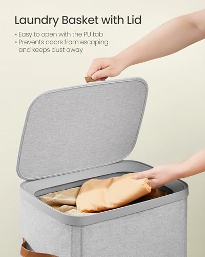 SONGMICS Laundry Basket, 100L Laundry Hamper with Lid, 1 Removable Bag - color: Dove Gray, size: 100 L (1-Section)