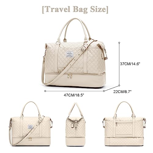 Large Travel Duffle Bag Carry on Weekend Bag with Shoes Compartment Gym Bags for Travel Women Men Waterproof Business Work Overnight Trips Sport Hospital Airplane Travel Essentials Beige - color: A19-Beige