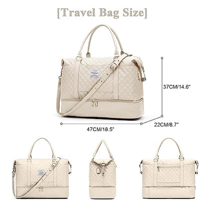 Large Travel Duffle Bag Carry on Weekend Bag with Shoes Compartment Gym Bags for Travel Women Men Waterproof Business Work Overnight Trips Sport Hospital Airplane Travel Essentials Beige - color: A19-Beige