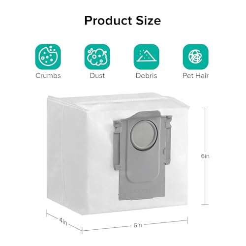 Roborock 6-Pack Disposable Dust Bags for Robot Vacuum Cleaner S8 Pro Ultra, S7 Max Ultra, S7 MaxV Ultra, S8+, Q5 Max+, Q5 DuoRoller+, Q5 Pro+, Q7 Max+, Q8 Max+, Q5 Max+, Q5+, Q10 S5+, Q10 X5+, Q7 M5+ - size: 2-Dust Bag