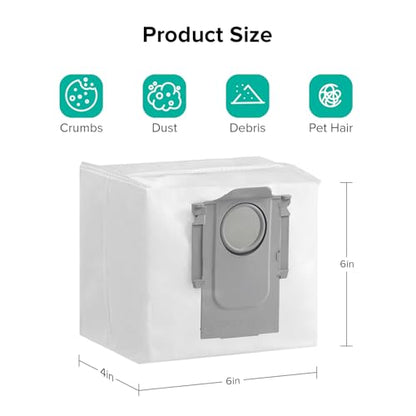 Roborock 6-Pack Disposable Dust Bags for Robot Vacuum Cleaner S8 Pro Ultra, S7 Max Ultra, S7 MaxV Ultra, S8+, Q5 Max+, Q5 DuoRoller+, Q5 Pro+, Q7 Max+, Q8 Max+, Q5 Max+, Q5+, Q10 S5+, Q10 X5+, Q7 M5+ - size: 2-Dust Bag