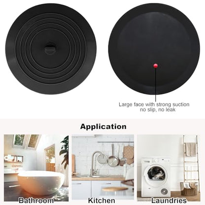 V-TOP Bathtub Drain Stopper 2 Pack, 5 inches Silicone Tub Stopper Shower Drain Cover, Bath Tub Plug Hair Stopper,Universal Flat Suction Renter Friendly Bath Accessories - color: 5" Black