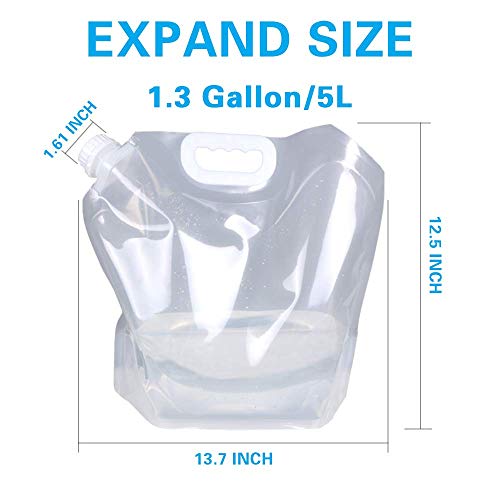 Soddeph Collapsible Water Container Bag, BPA Free Food Grade Clear Plastic Storage Jug for Sport Camping Riding Mountaineer,Freezable, Food Grade (4-pack-1.3 Gal) - style: 4-pack-1.3 Gal