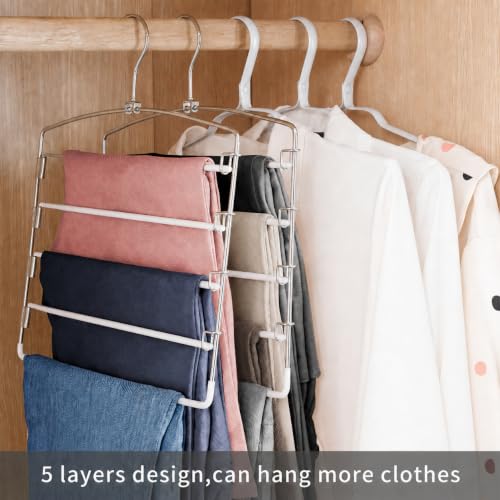 Pants Hangers Space Saving 3 Pack 5 Layer Swing Arm Hanger White - color: White-3 Pack