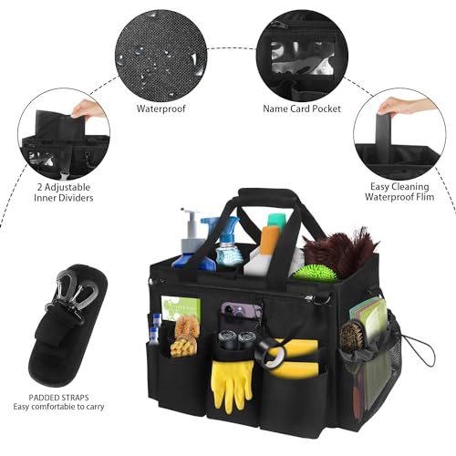 Compact Wearable Cleaning Supplie Bag with Handle Shoulder Straps - color: Black