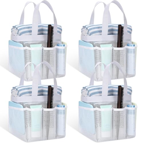 Hillban 4 Pcs Portable Mesh Shower Caddy, White - color: White
