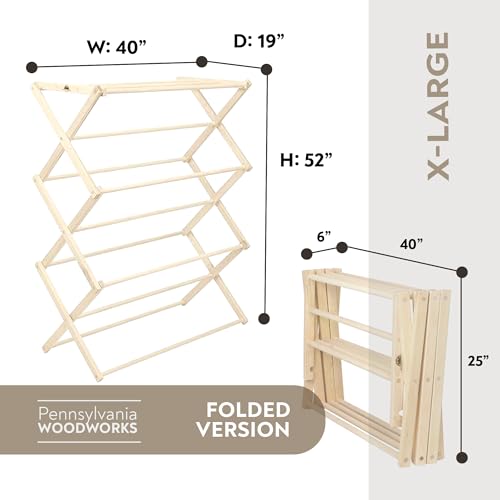 Pennsylvania Woodworks Premium American Maple Clothes Drying Rack - Handcrafted in Pennsylvania - Solid Wood Construction, Collapsible, Eco-Friendly Laundry Solution (X-Large) - color: X-large | Flat Top