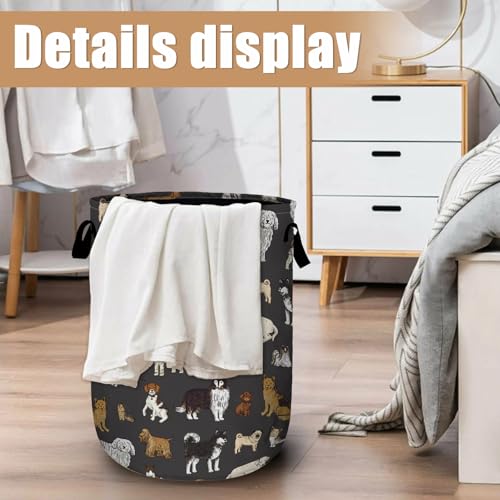Cute Dogs Laundry Basket, Foldable Dog Lover Laundry Hamper Tote Bag Dirty Clothes Storage Bucket Organizer for Bathroom/Laundry/Bedroom 15.7"x19.6" - color: Cute Dogs