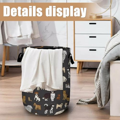 Cute Dogs Laundry Basket, Foldable Dog Lover Laundry Hamper Tote Bag Dirty Clothes Storage Bucket Organizer for Bathroom/Laundry/Bedroom 15.7"x19.6" - color: Cute Dogs