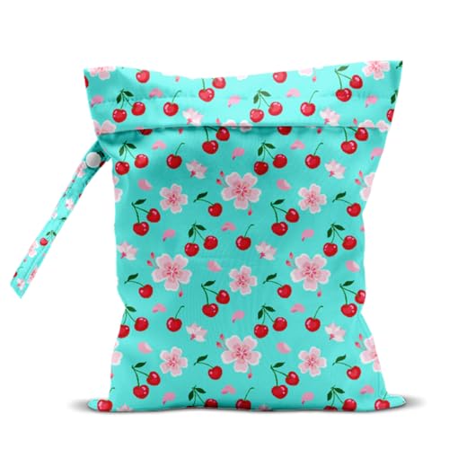 Wet Bag, Wet Dry Bag, Waterproof Swim Bags, Machine Washable Reusable Bags for Beach, Pool, Diapers, and Dirty Yoga Gym Clothes(Cherry Blossoms and Cherries Pattern - color: Cherry & Cherry Blossom