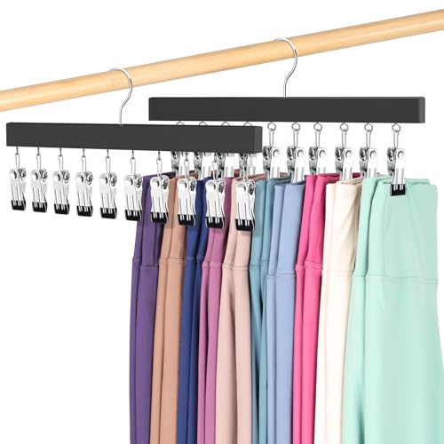 Legging Organizer for Closet, Pants Hangers with Clips - color: Black, size: 2 Pack