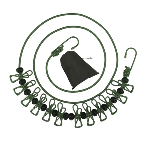 Retractable Clothesline with 12 Clips for Travel, Indoor & Outdoor Use（Army Green） - color: Army Green