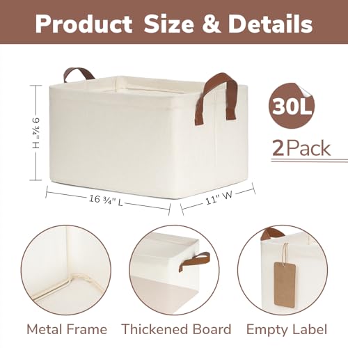 CHICVITA 30L Large Fabric Closet Bins for Shelves, 2Pack, Beige - color: Beige, size: 16 ¾" L x 11" W x 9 ¾" H