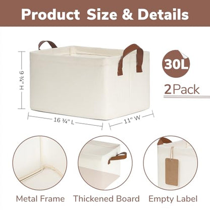 CHICVITA 30L Large Fabric Closet Bins for Shelves, 2Pack, Beige - color: Beige, size: 16 ¾" L x 11" W x 9 ¾" H