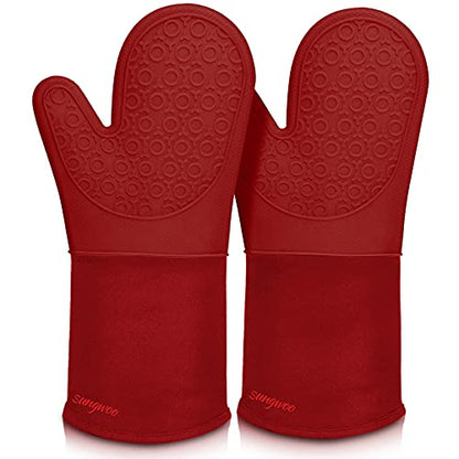 Silicone Oven Mitts - 14.6" Heat Resistant Oven Gloves for Baking, Cooking - color: Empire Red, size: 14.6in Oven Mitts