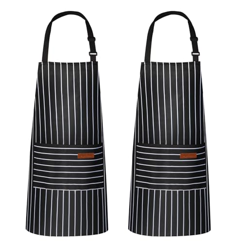 VALOME 2 Pack Kitchen Aprons with Pockets, Cooking Chef Apron for Men Women - color: Black & Black