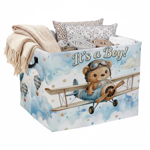 Flying Bear Laundry Hamper with Handles,Large 56L Foldable Square Clothes Basket Multi‑Use Blanket Storage Bins for Organizing Books,Toys,Gifts,Room Decoration,Laundry Room,Dorm Nursery - color: Flying Bear