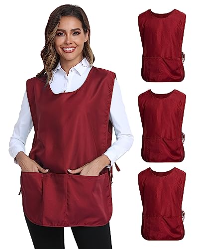 Xeoxarel Unisex Cobbler Apron with 3 Deep Pockets, Smock Vest Apron - color: 3 Pack - Red